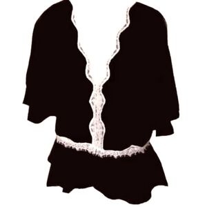 Express Silk and French Lace Victorian Blouse, Elegant 100% Silk, Blouson, S